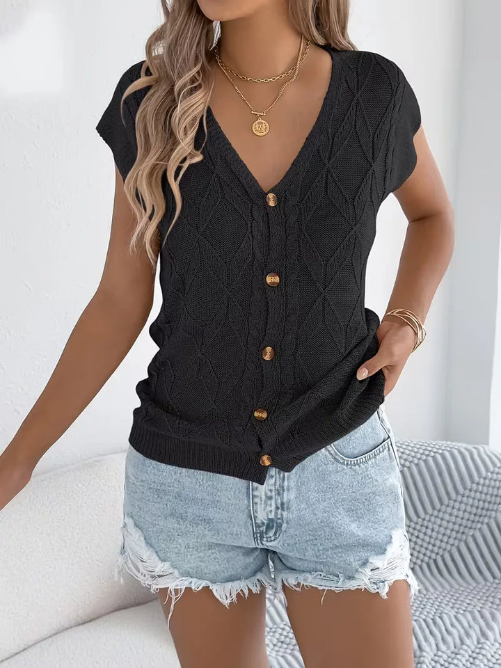 Aurélie Elegant Twisted Buttoned Cardigan - Elena Harper