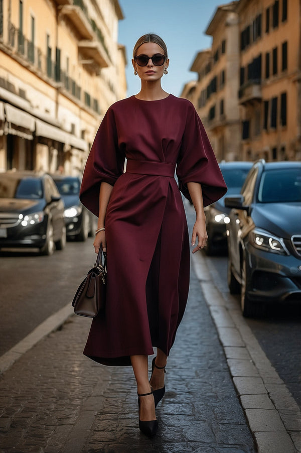 Elegant Dress with Puff Sleeves