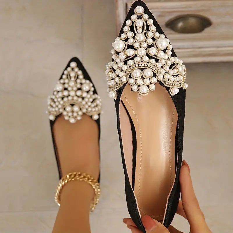 Women's Elegant Bridal Ballet Flats with Lace & Pearls for Weddings