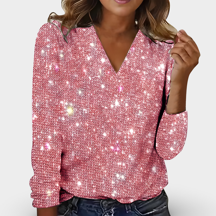 Kimberly Luxurious V-neck shirt, elegant and stylish, view 5 - Elena Harper