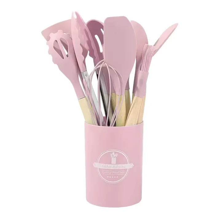 Culinara 12 Piece Silicone Kitchen Set with Wooden Handles - Elena Harper