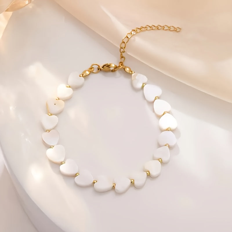 Bohemian Natural Stone Shell Heart Bracelet - Elena Harper
