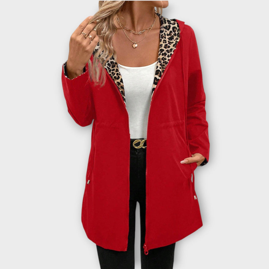 Reversible Coat with Hood and Leopard Print - Elena Harper