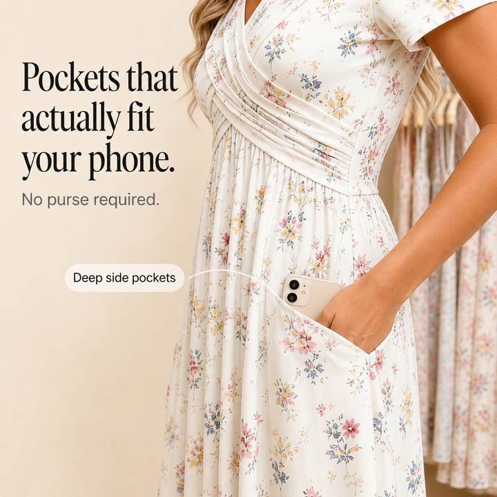 Curvella Twist-Waist Floral V-Neck Midi Dress - Elena Harper
