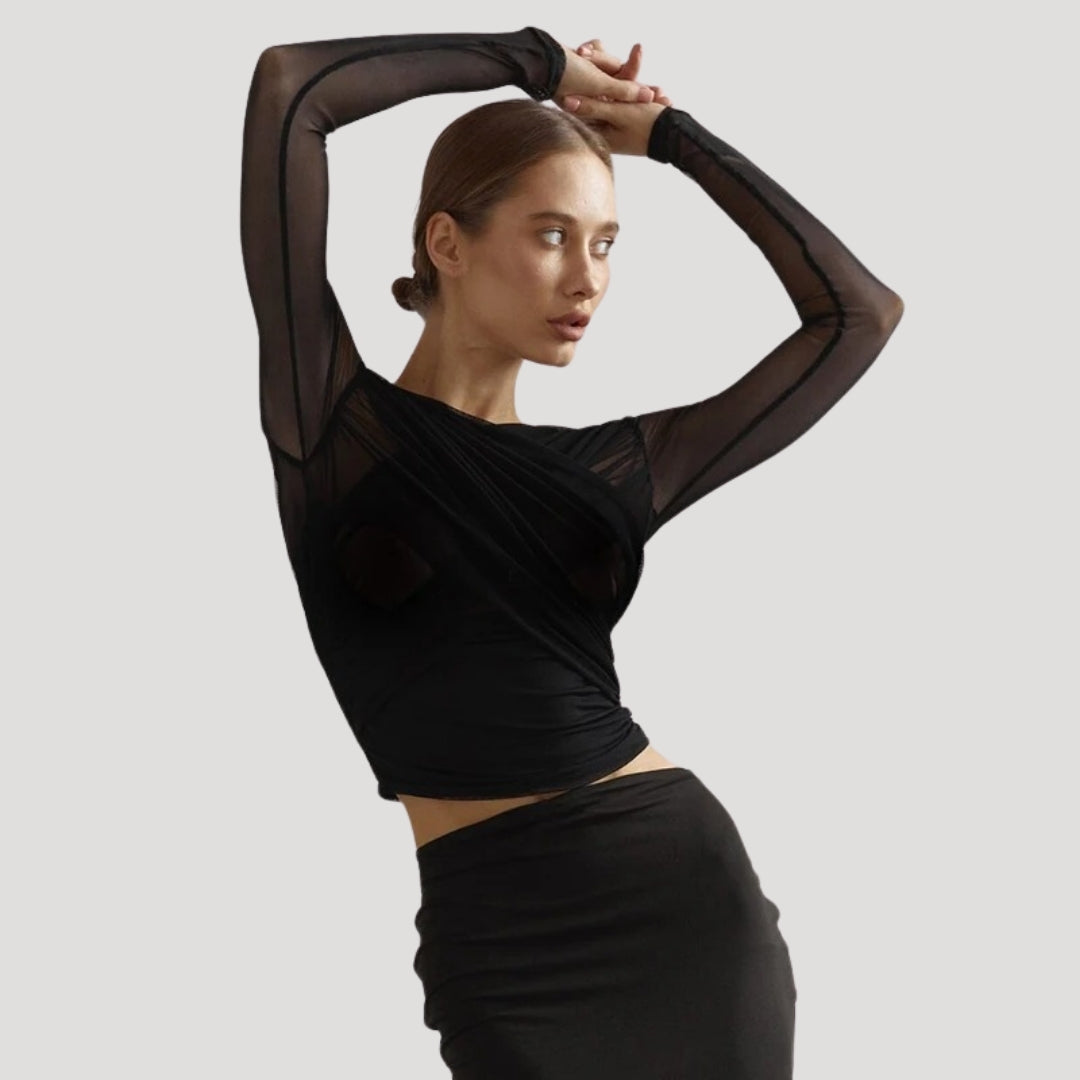 Sabina | Women's Spring Transparent Wrap Top with Long Sleeves