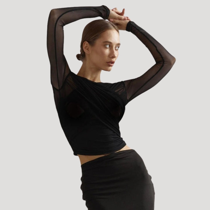 Sabina | Women's Spring Transparent Wrap Top with Long Sleeves