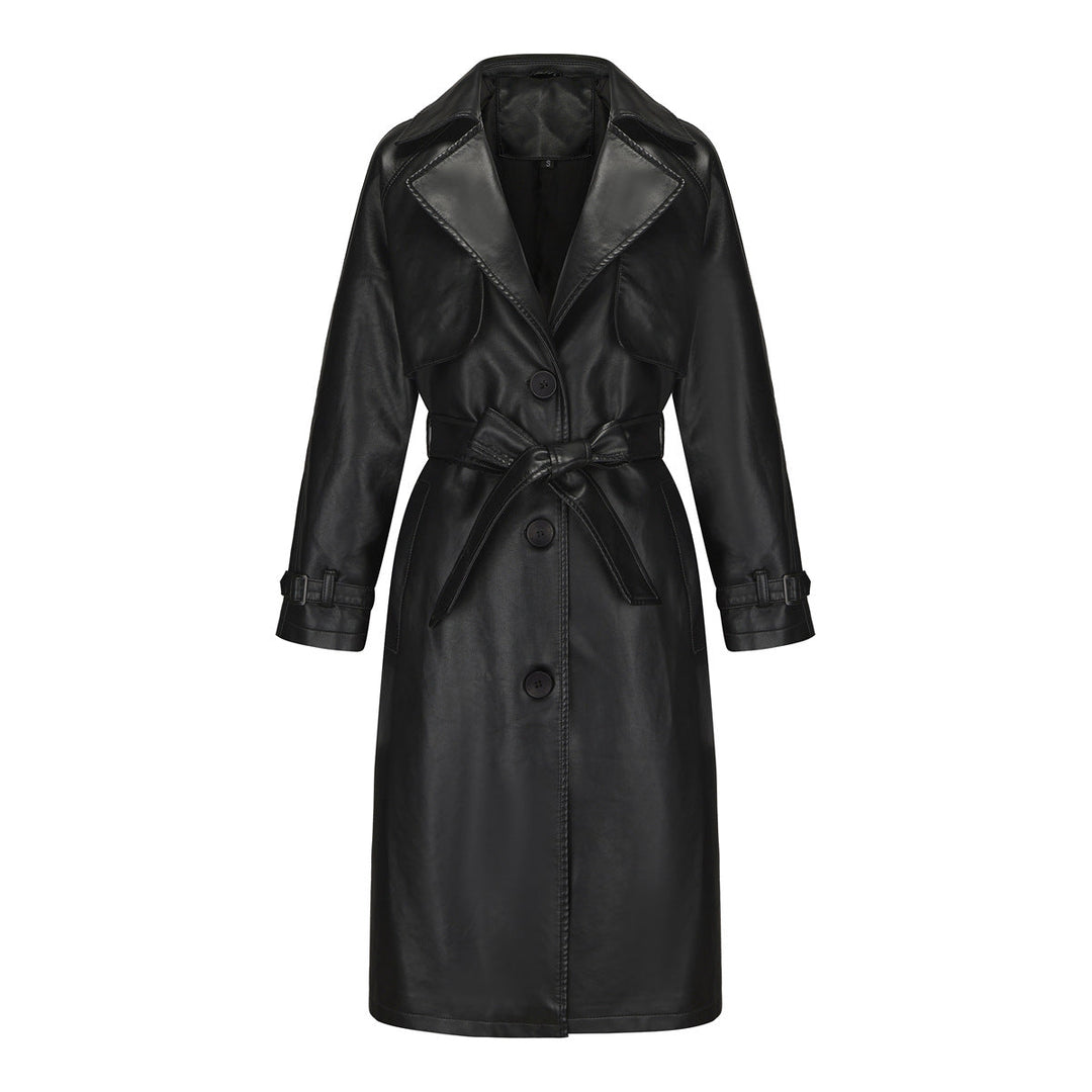 Elegant Premium Long Coat for Women Belted Coat with Notched Collar and Loose Fit, view 6 - Elena Harper