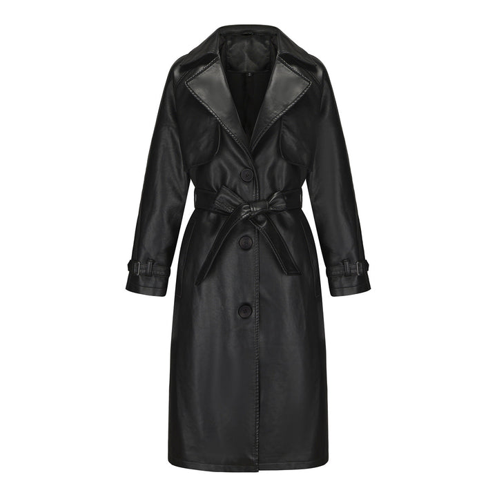 Elegant Premium Long Coat for Women Belted Coat with Notched Collar and Loose Fit, view 6 - Elena Harper