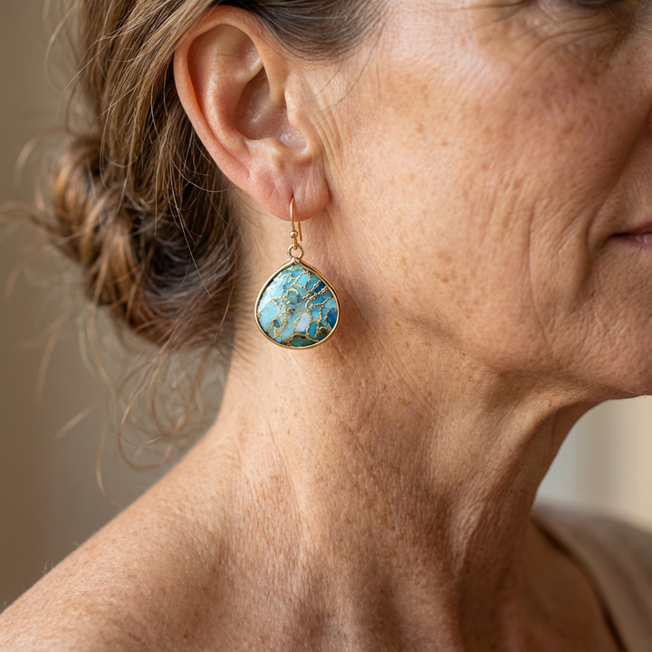 Bohemian Turquoise Mosaic Teardrop Earrings - Elena Harper