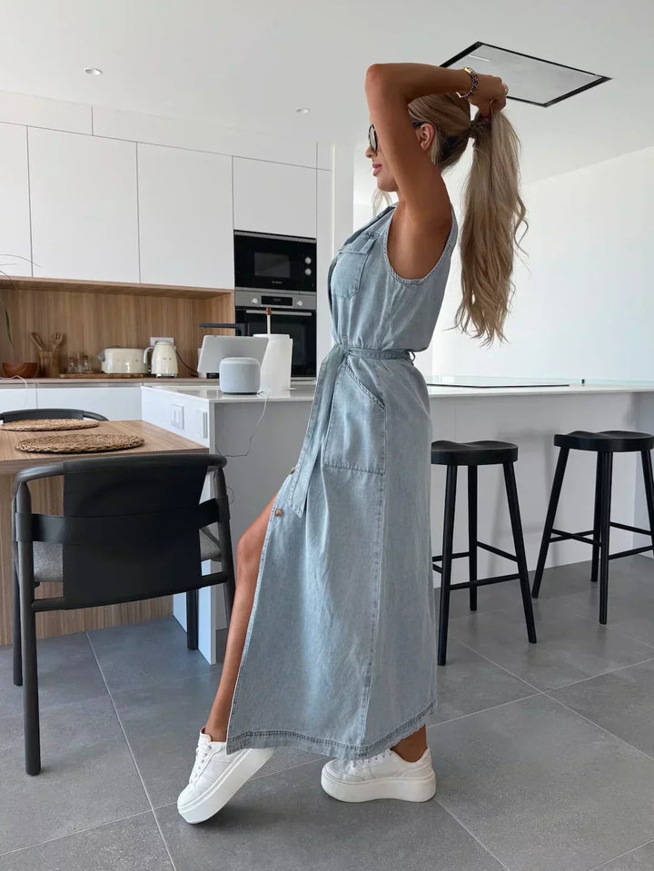 Maxi Denim Dress Fluid and Timeless Cut - Elena Harper