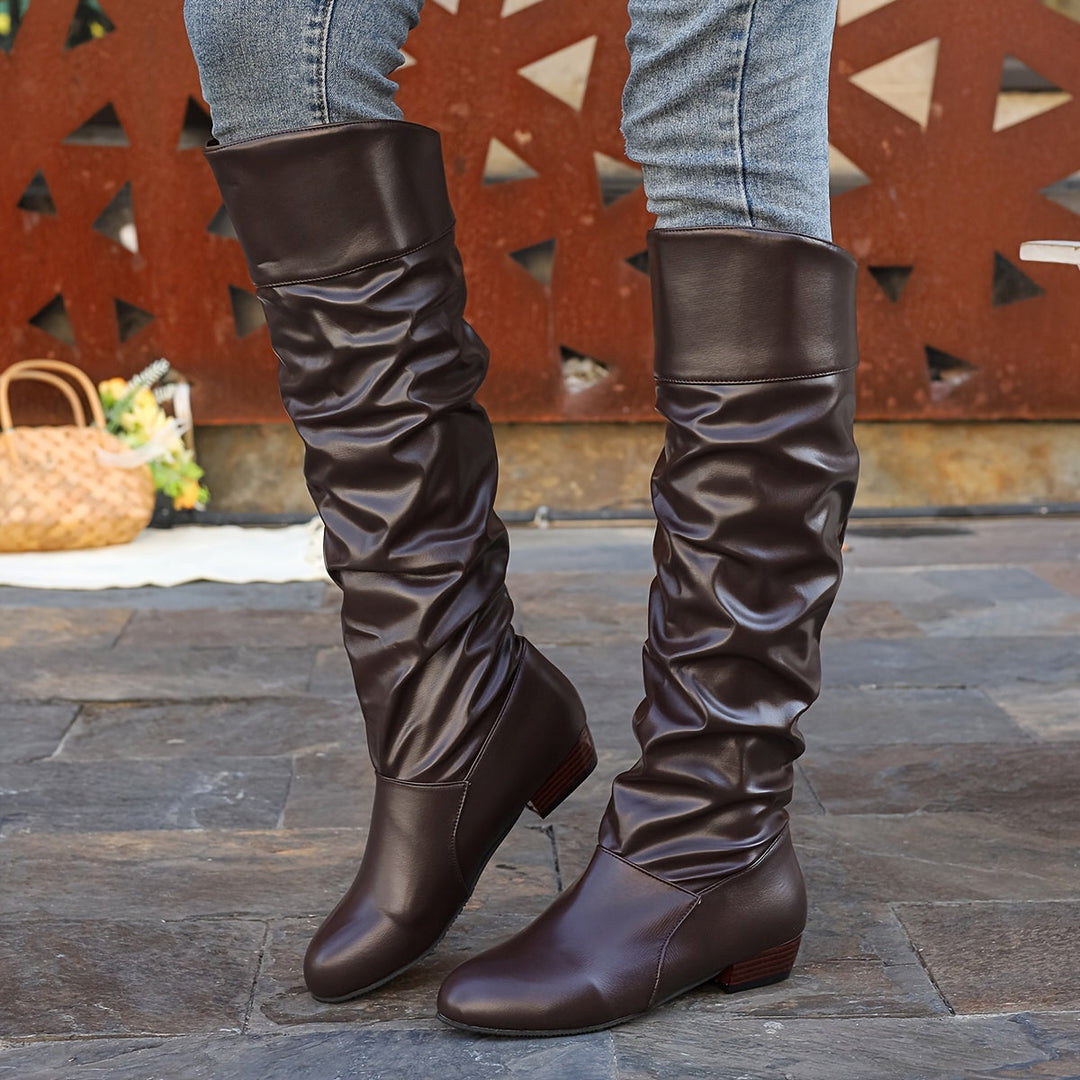 Evelyn | Women's Slouch Knee-High Boots with Low Block Heel