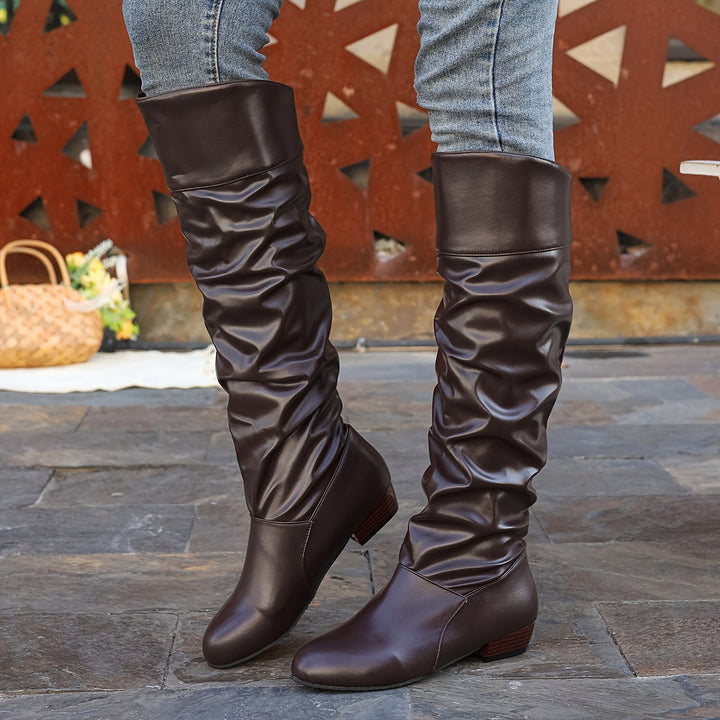 Evelyn | Women's Slouch Knee-High Boots with Low Block Heel