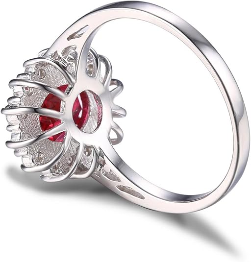 Elegant white gold ring with ruby halo, view 5 - Elena Harper