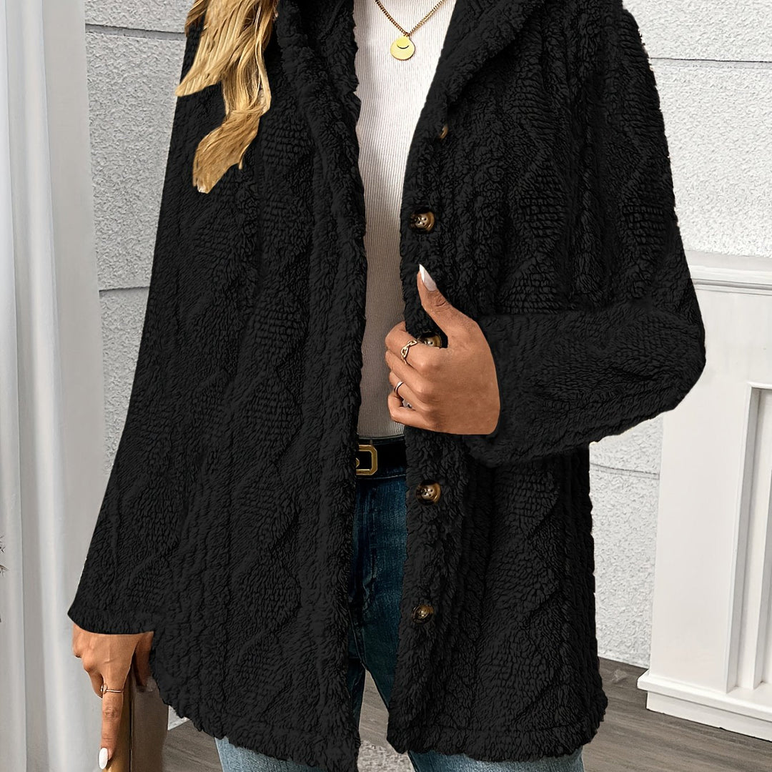 Delphine | Women's Textured Hooded Jacket in Soft Black Plush