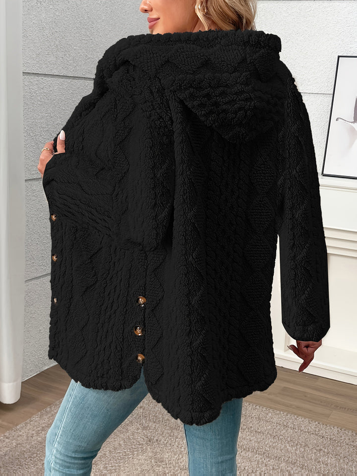 Delphine | Women's Textured Hooded Jacket in Soft Black Plush