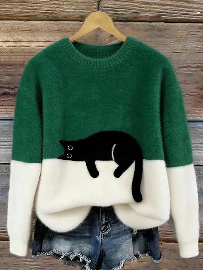 Bonnie — Cat Print Oversized Sweater