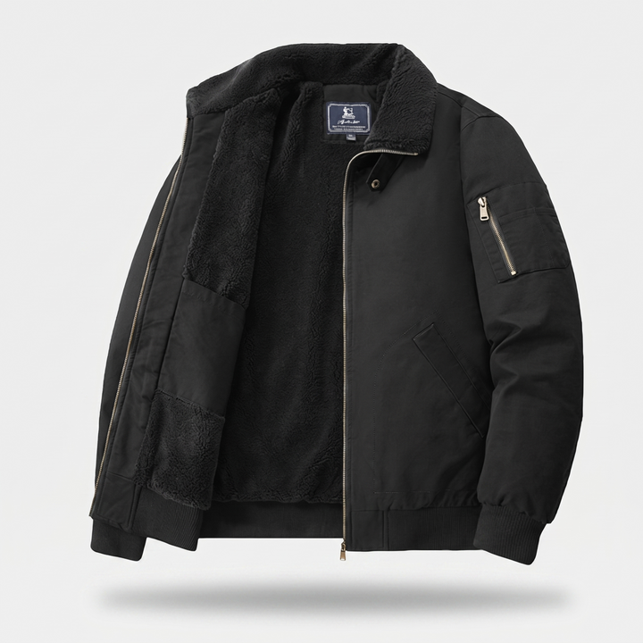 Leon Modern and Comfortable Fleece Bomber Jacket, view 3 - Elena Harper