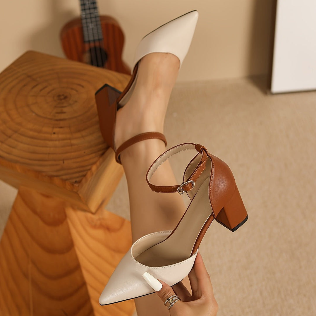 Valerie | Stylish and Versatile Two-Tone Strap Shoes with Block Heel