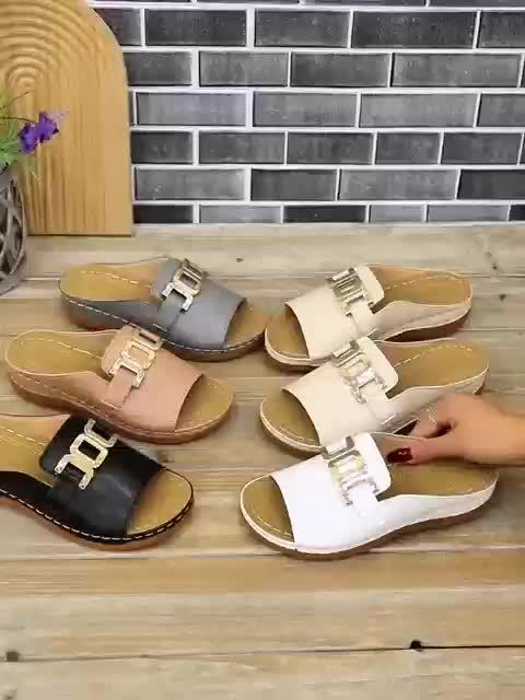 Kaia™ Gold Buckle Slide Sandals