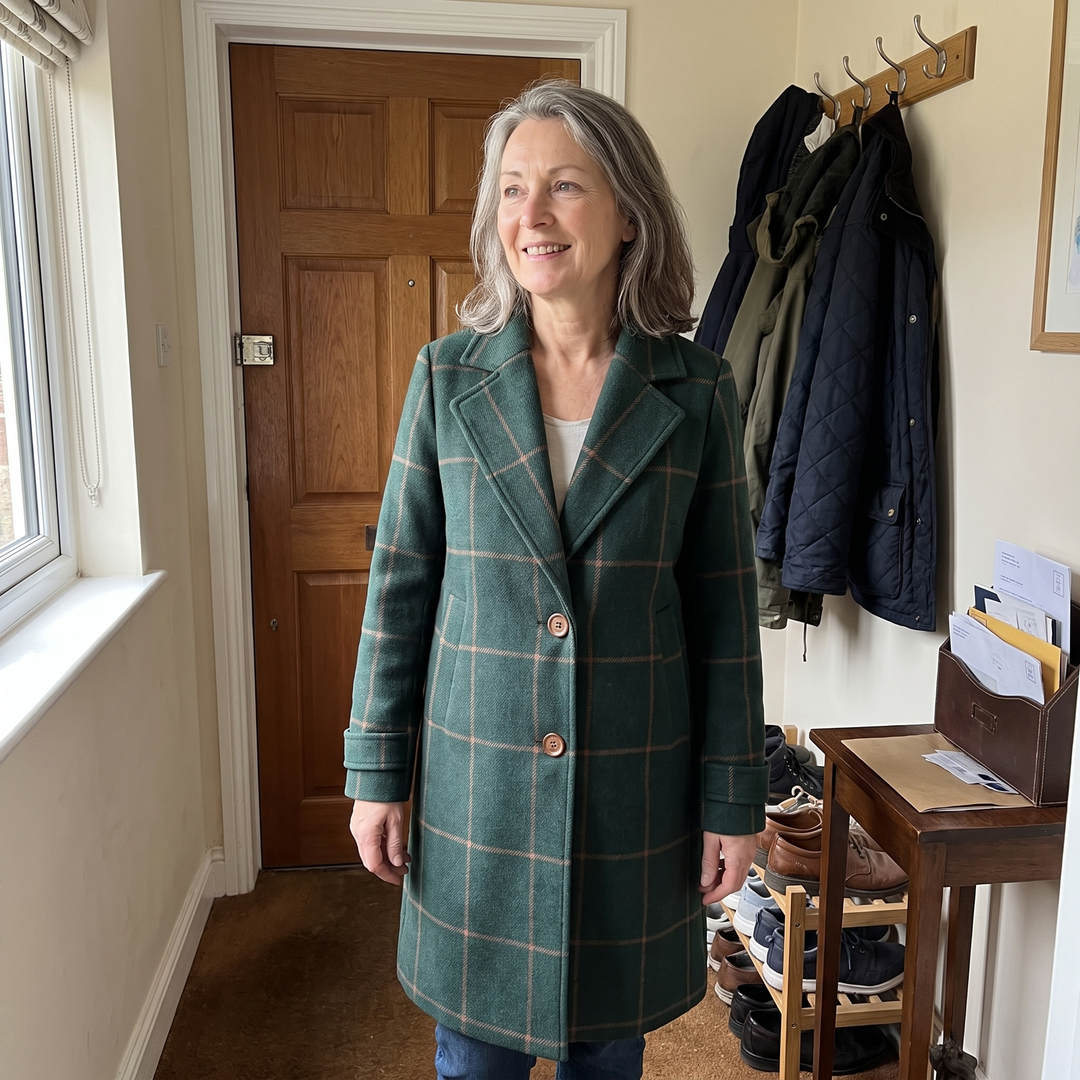 Isabella | Elegant Checked Trench Coat with Classic Lapel