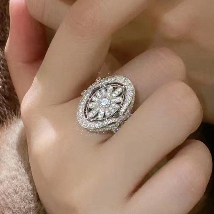 Elegant Vintage Sparkling Full Zirconia Sunflower Ring - Elena Harper