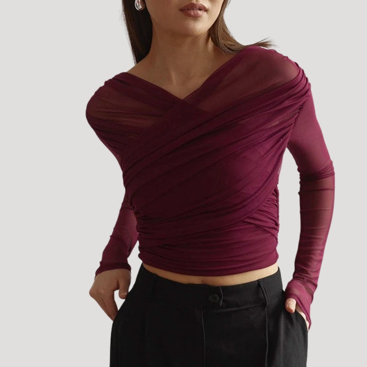 Sabina | Women's Spring Transparent Wrap Top with Long Sleeves