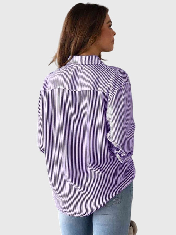 Ladies Striped Blouse with Bow and Collar