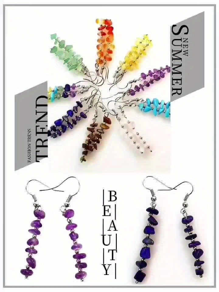 Boho Colorful Natural Gemstone Drop Earrings - Elena Harper
