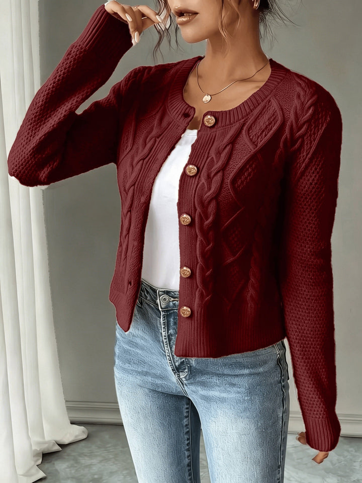 Isabelle - Elegant Twisted Knit Cardigan with Round Neck
