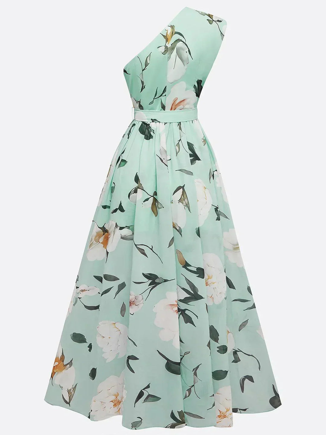 Julie Light Green Floral Chiffon One-Shoulder Maxi Dress - Elena Harper