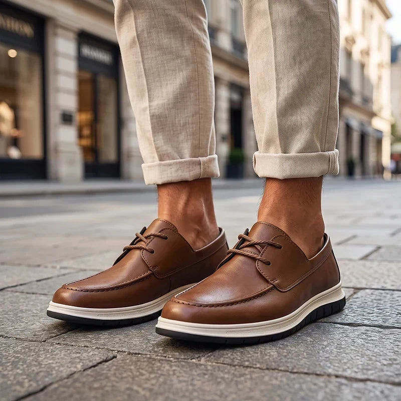 Elio Earth Tone Leather Sneakers, view 5 - Elena Harper