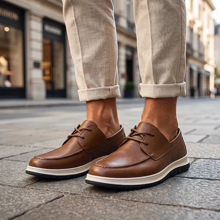 Elio Earth Tone Leather Sneakers, view 5 - Elena Harper