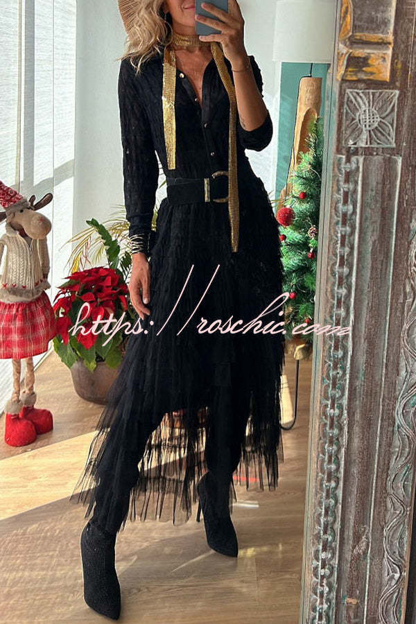 Be Your Own City Queen Tiered Elastic Waist Tulle Maxi Skirt, view 7 - Elena Harper