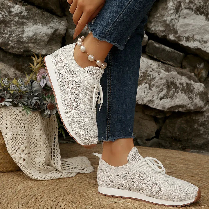 Susannah Breathable Knit Sneaker with Lacing, view 5 - Elena Harper