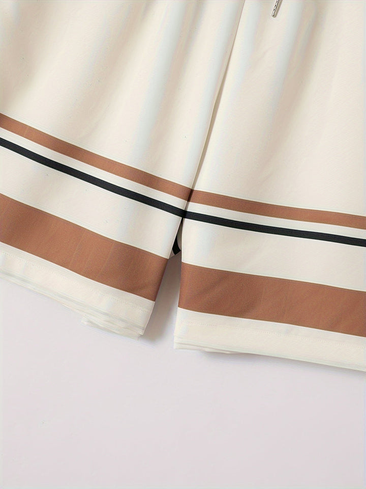Men's Striped Summer Co Ord Set - Casual Button Shirt & Drawstring Shorts