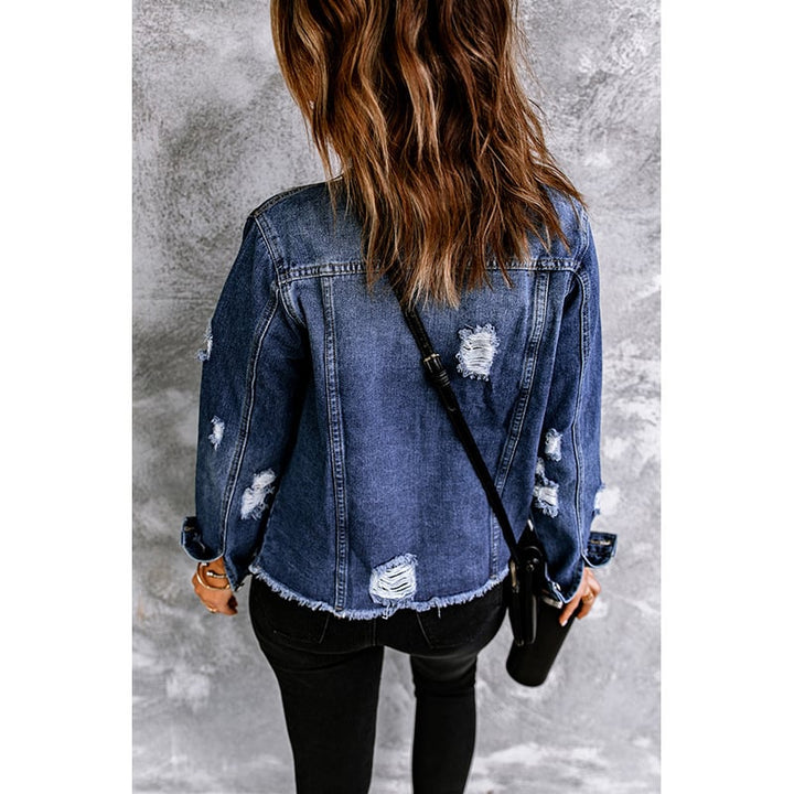 Women's Autumn Denim Jacket with Button Closure and Long Sleeves