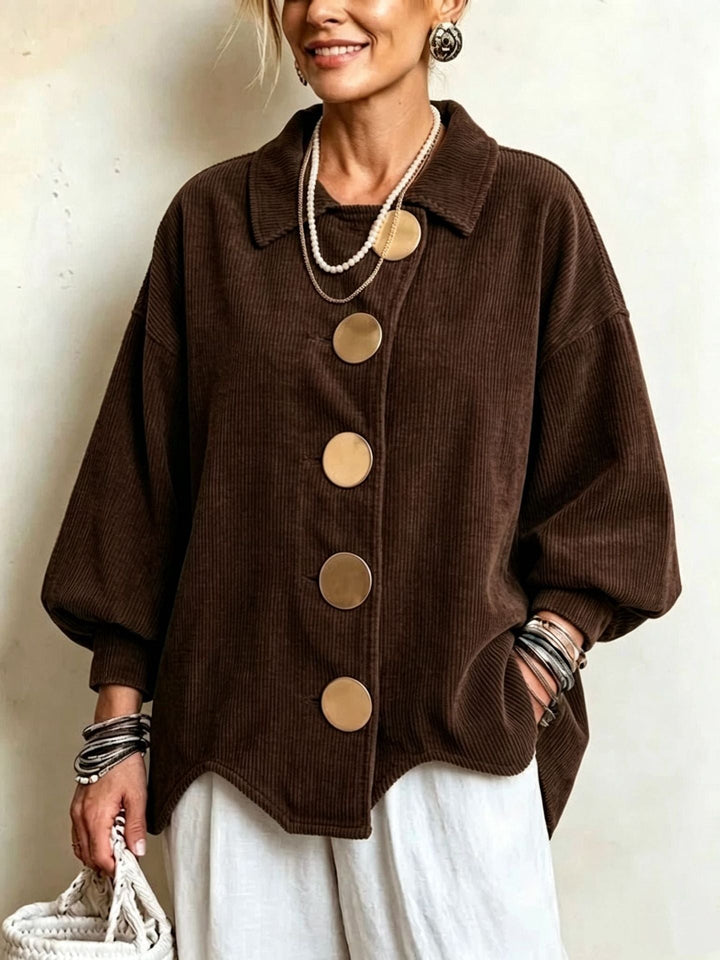 Corduroy Velvet Women's Jacket with Metal Buttons - Retro and Structured