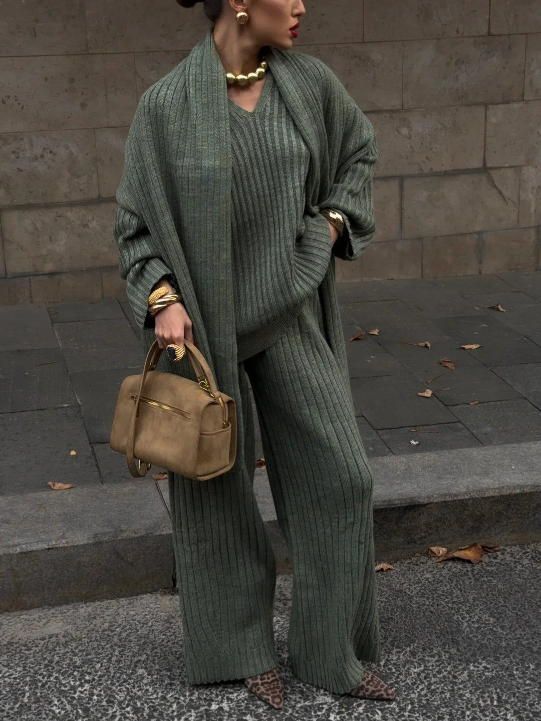 Zhykish Elegant Winter Knit Set with Scarf, view 2 - Elena Harper