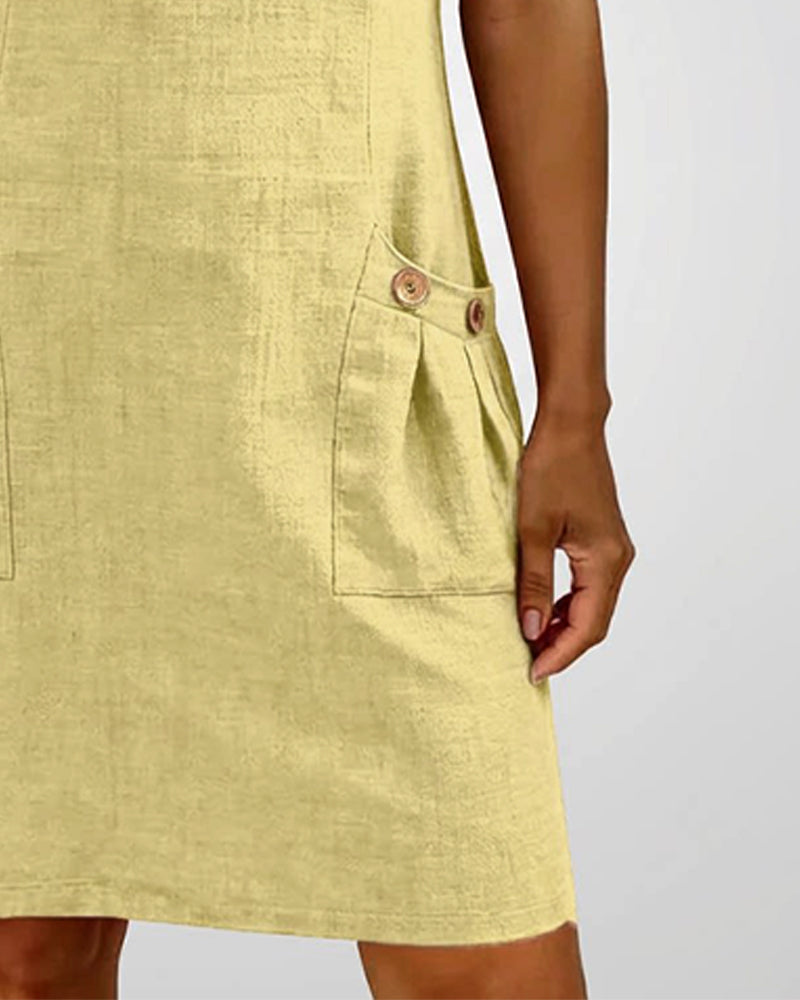 Short Linen and Cotton Dress with Zipper Closure Elegant A-Line Cut - Elena Harper