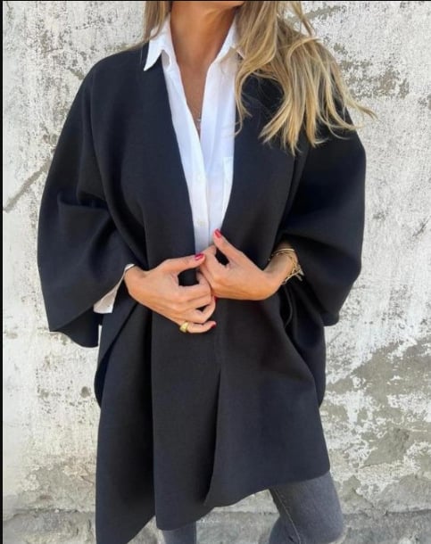Umaiza Effortless Style V-neck Cape Jacket - Elena Harper