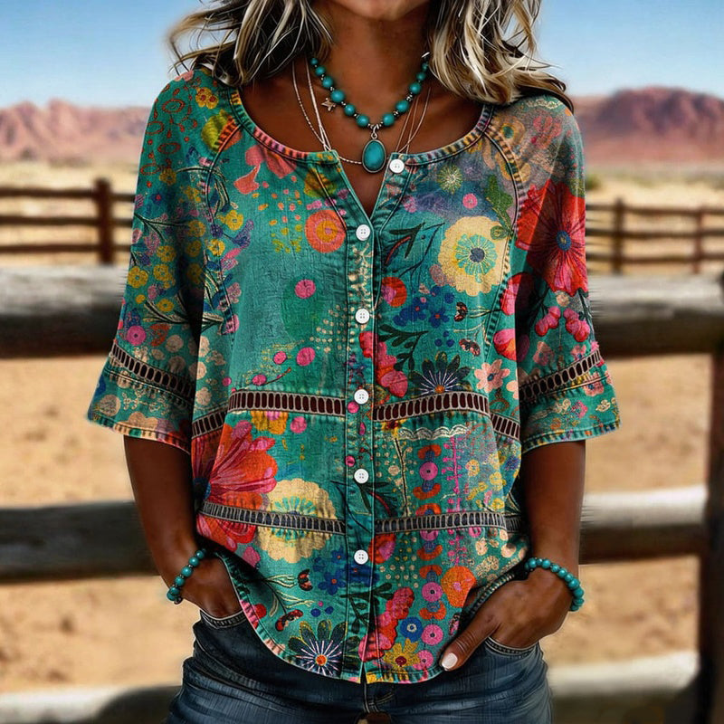 Vintage Floral Print Blouse, view 2 - Elena Harper