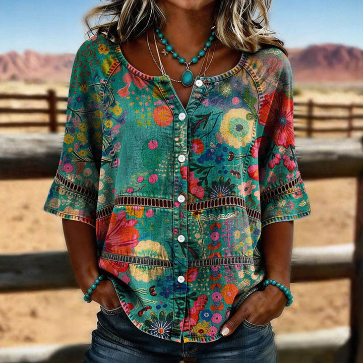 Vintage Floral Print Blouse, view 2 - Elena Harper
