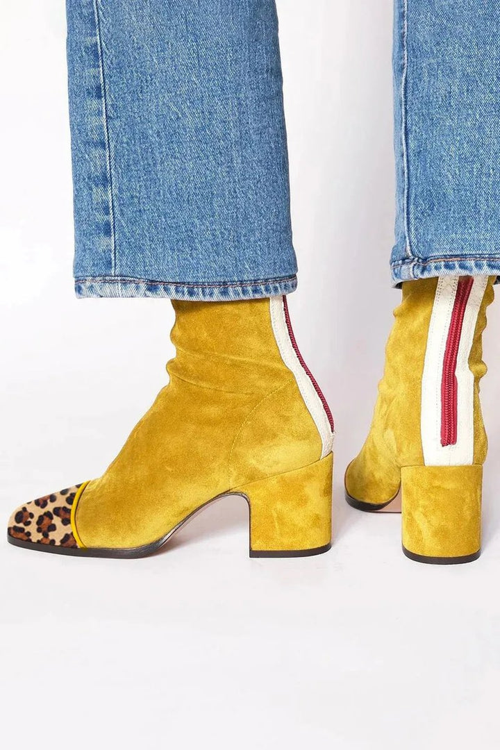 Elizabeth | Eye-catching Suede Ankle Boots with Leopard Accent