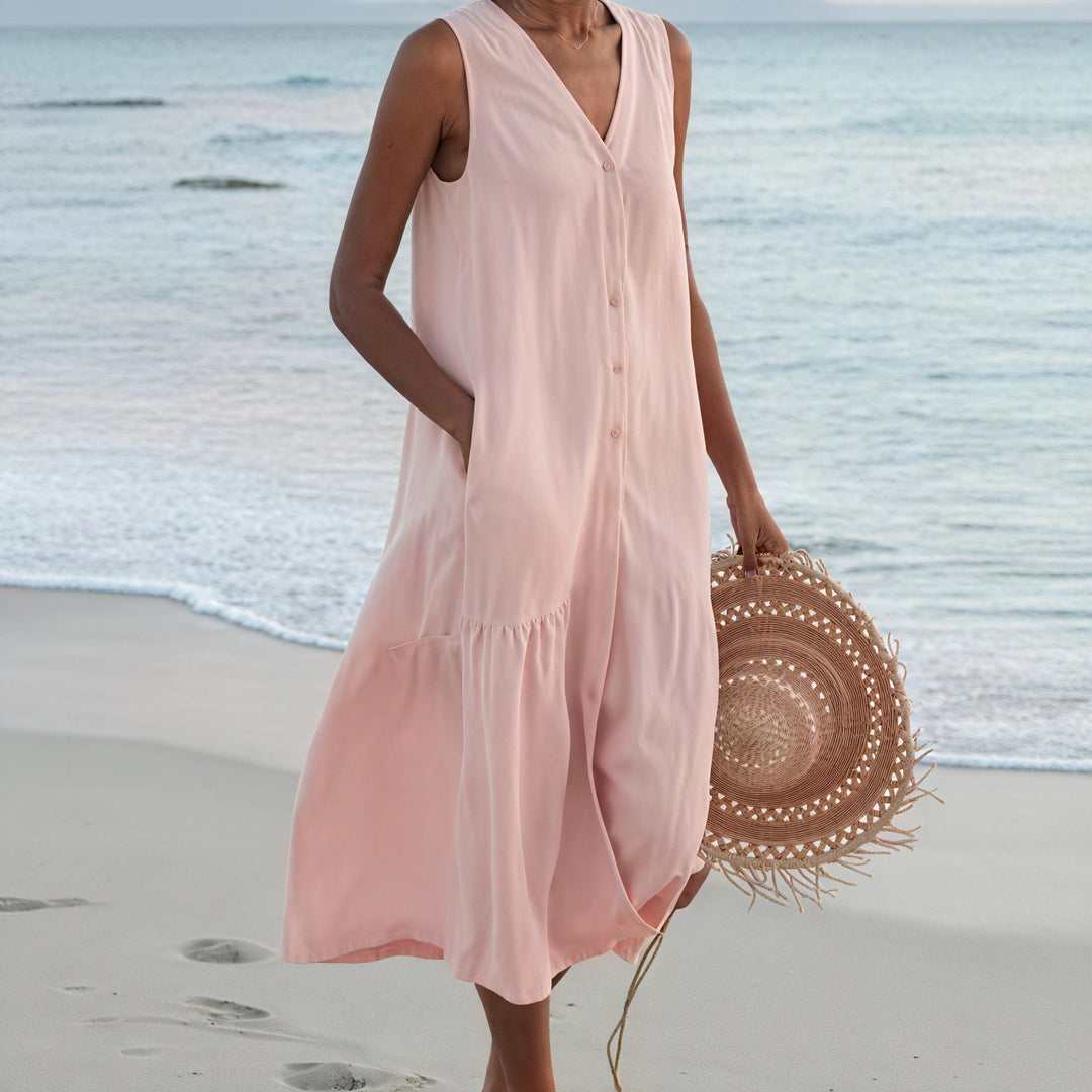 Sleeveless Shirt Dress Fluid V-Neck - Elena Harper