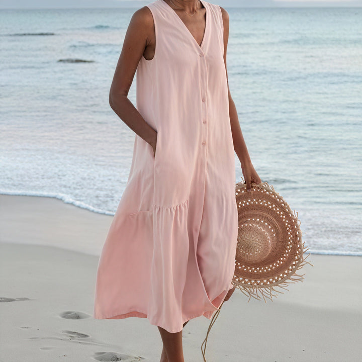 Sleeveless Shirt Dress Fluid V-Neck - Elena Harper