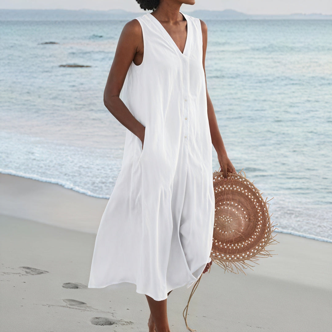 Sleeveless Shirt Dress Fluid V-Neck - Elena Harper