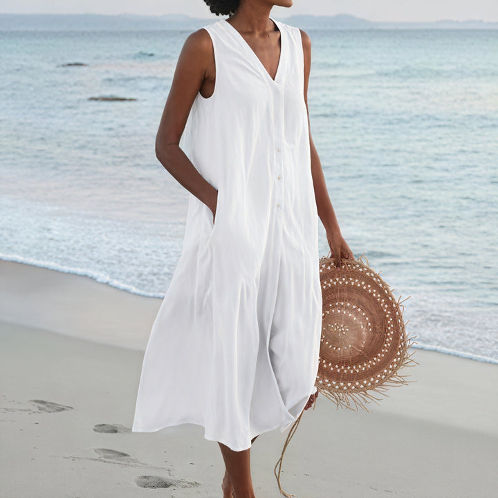Sleeveless Shirt Dress Fluid V-Neck - Elena Harper
