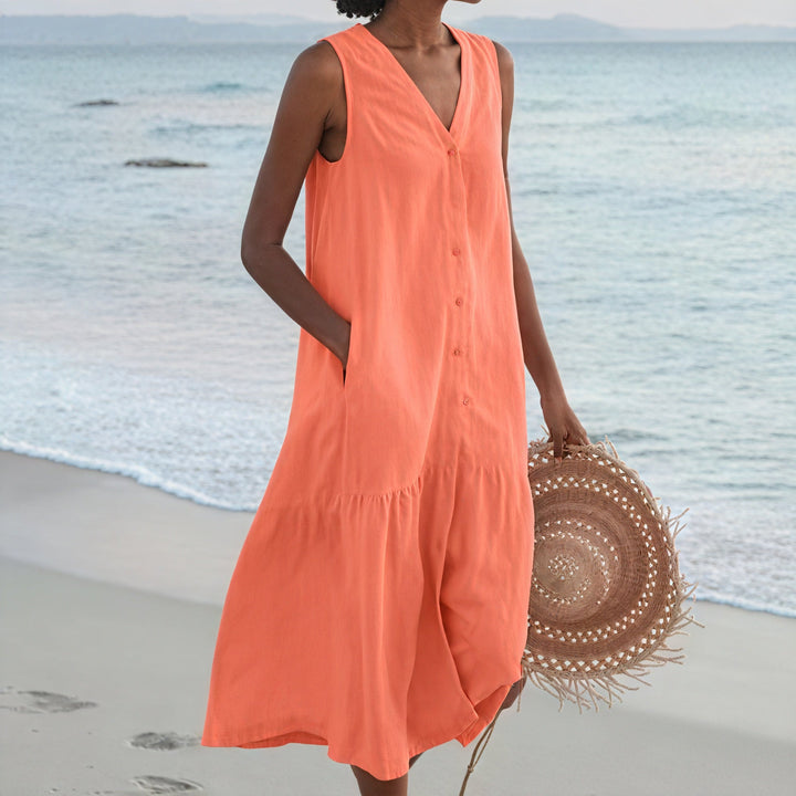 Sleeveless Shirt Dress Fluid V-Neck - Elena Harper