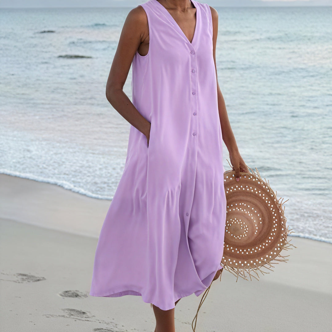 Sleeveless Shirt Dress Fluid V-Neck - Elena Harper