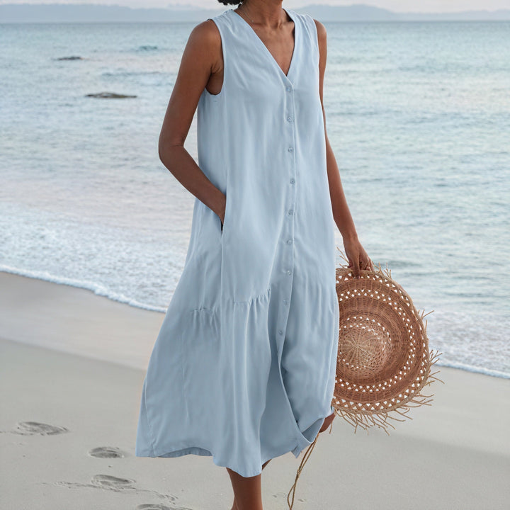 Sleeveless Shirt Dress Fluid V-Neck - Elena Harper